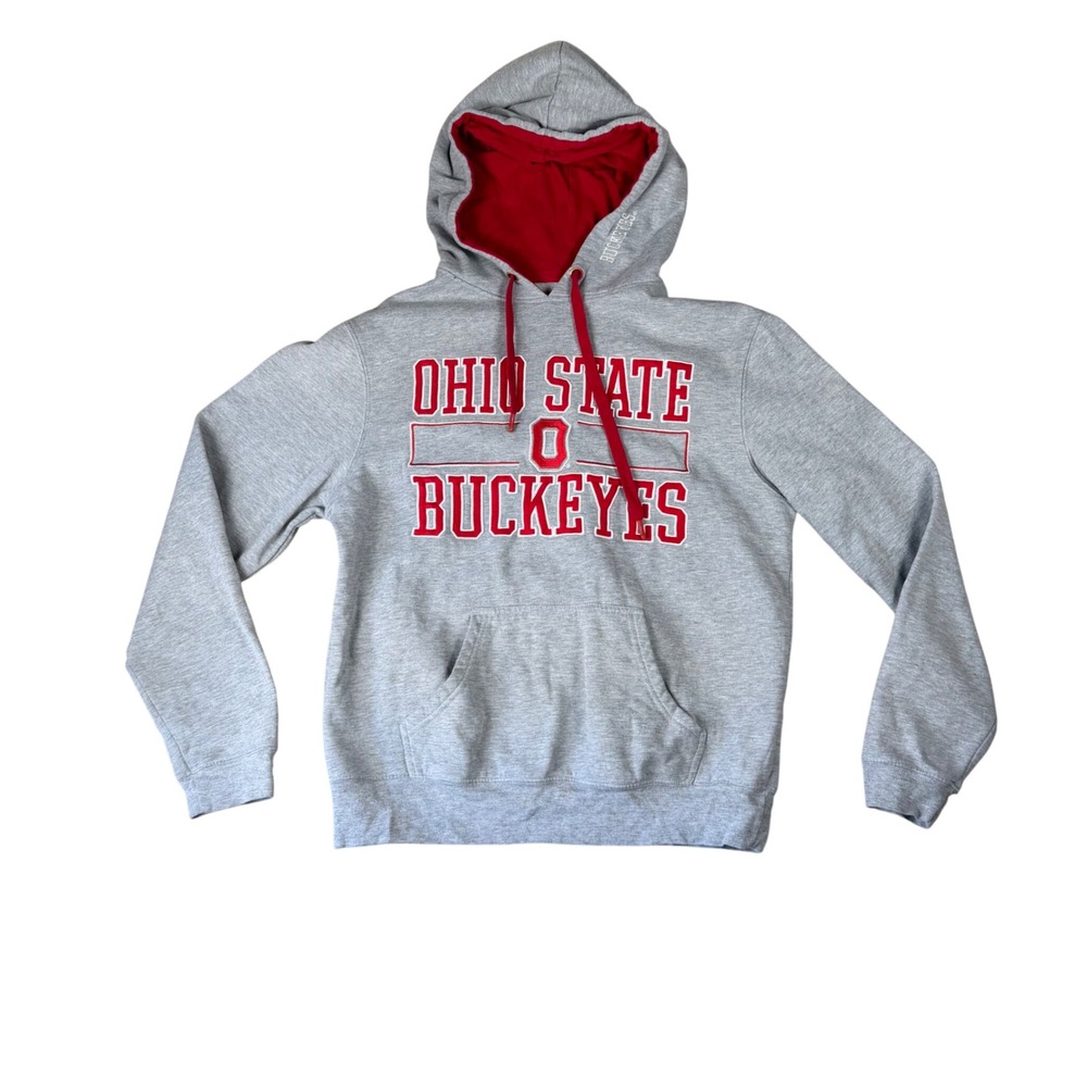 Ohio State Buckeyes Varsity Authentic Pullover Hoodie Gray Red Mens Medium
